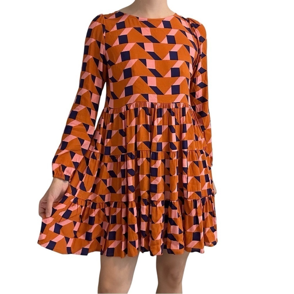 Mister Zimi Mini Dress Abstract Long Sleeve Geometric Casual Twee Size 4 Small